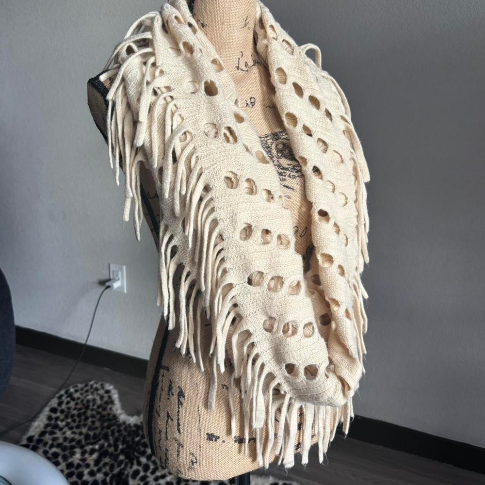 Hand-Knit Fringe Statement Scarf